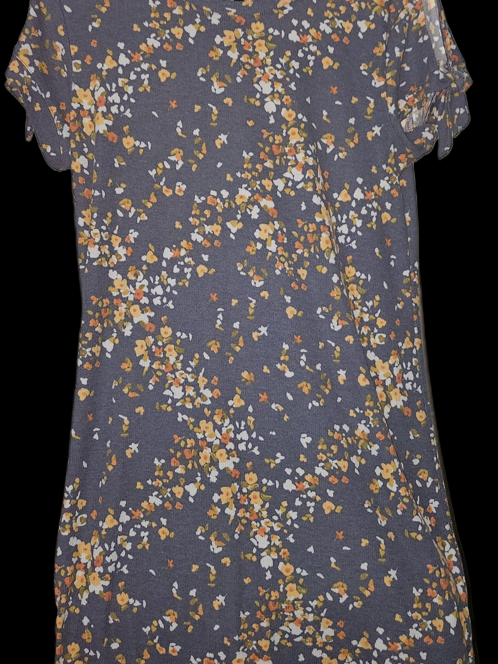 LC Lauren Conrad Navy Floral Short Sleeve Top with Yellow & White Accents